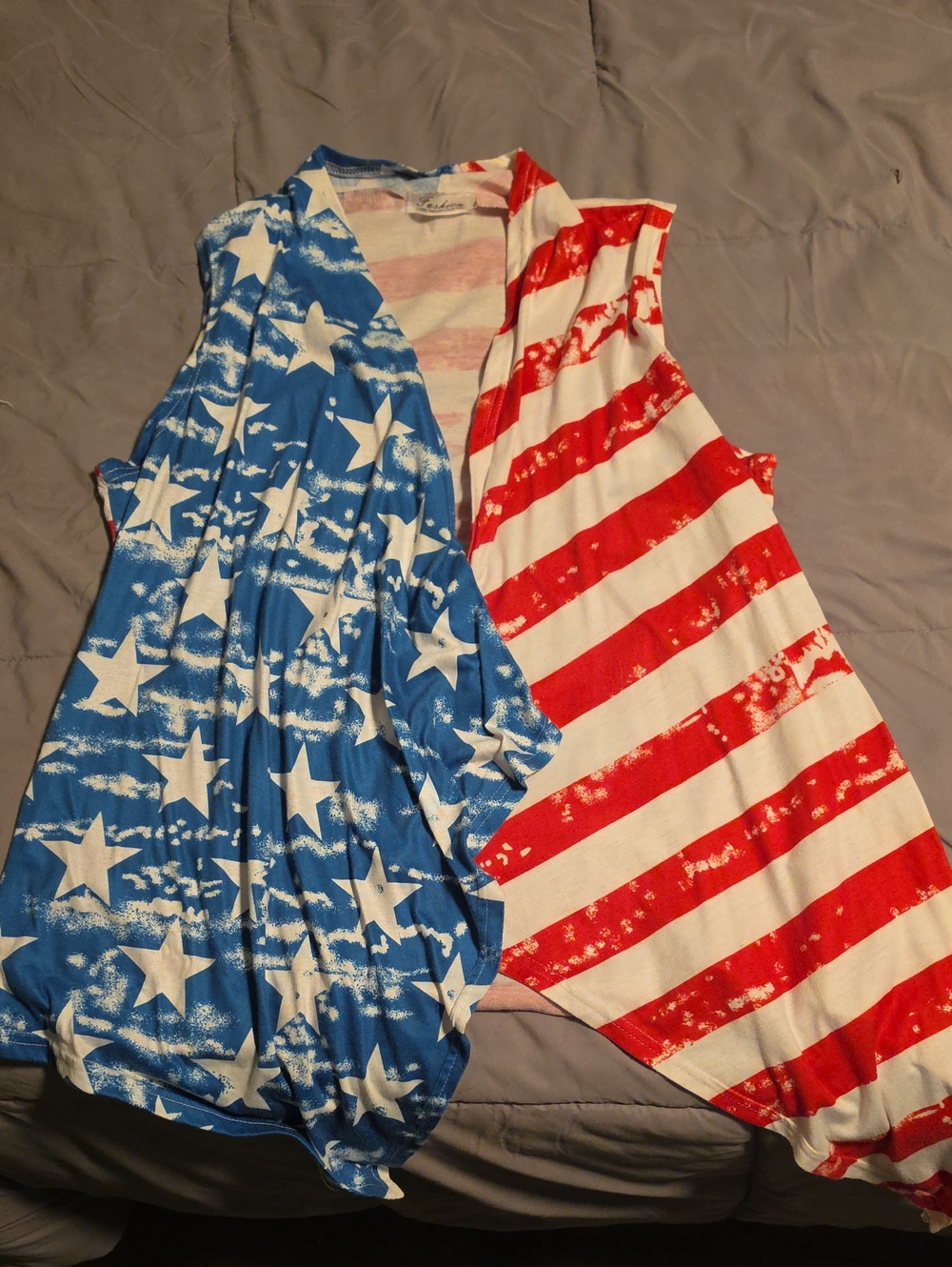 Sleeveless American Flag Cardigan Vest - Red, White & Blue